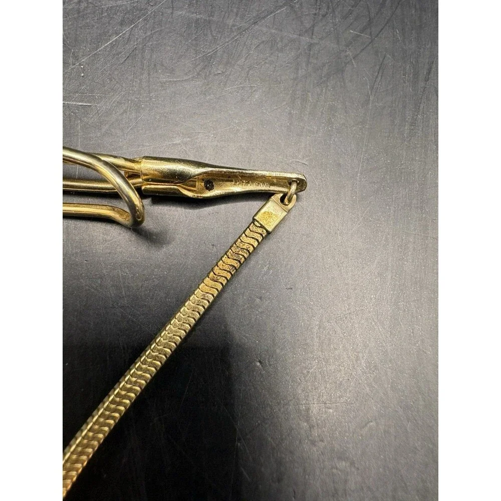 Vintage Anson Fishing Tie Clip Real Fly Fisherman Oval Gold Tone Essex Fishing